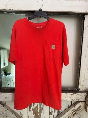 Carhartt Men's Red Pocket T-Shirt Loose Fit Size Large Work shirt